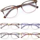 JM Blue Light Reading Glasses for Women with Spring Hinge, Classic Square Reader Glasses Ladies Mix Color 5 Packs +1.75