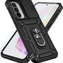 SunStory Case for Samsung Galaxy A36/A56 5G Case with HD Screen Protector & Slide Camera Cover & Rotated Ring Kickstand, [Heavy Duty Shockproof] Dual Layers Phone Case for Galaxy A36/A56, Black