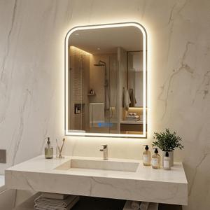 Antok LED Bathroom Mirror 24" L x 32" W, LED Mirror with Lights for Bathroom, Lighted Vanity Mirrors for Wall, Anti-Fog, Dimmable, Tempered Glass, Memory Function, 3 Colors, Safe Use, White