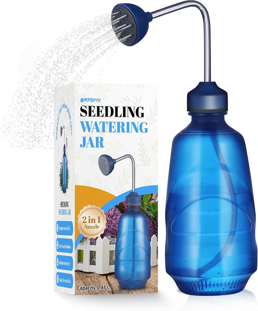 Watering Can 450ML,Succulent Watering Bottle Plant Flower Squeeze Bottle Plastic Bend Mouth Safety Wash Bottle 2 In 1 Spray Head Functionality (Blue)