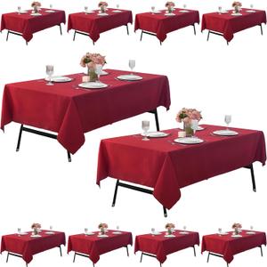 10-Pack 60x102 inch Burgundy Table Cloths, Solid Stain and Wrinkle Resistant Oblong Tablecloth, Premium Plain Weave Polyester Fabric Rectangle Table Linen Covers for Hotel, Wedding