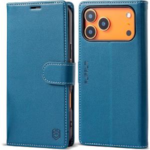 Wallet Case for iPhone 17 Pro Max with Credit Card Holder,PU Leather Folio Flip Kickstand Protective Shockproof Cover for Apple 17 Pro Max Phone Case (Blue, for iPhone 17 Pro Max - 6.9'')