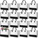 Reginary Pack of 12 Canvas Tote Bags Initial Classic Present Personalized Canvas Beach Bag for Wedding, Birthday, Beach (Black and White)