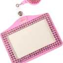 Fashion Premium Baby Pink Crystal Neck Lanyard,Retractable Bling ID Name Badge Holder,Portable Rhinestone Work Badge Reel Clip for Nurse,Teacher,Women,Doctor(Horizotal Card Holder)