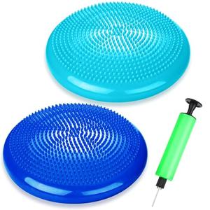Silipull 4 Pcs Wiggle Seat Inflated Wobble Cushion Flexible Balance Disc with Air Pump for Core Stability Strengthening Improving Posture Physical Exercise(Royal Blue and Macaroon Blue)