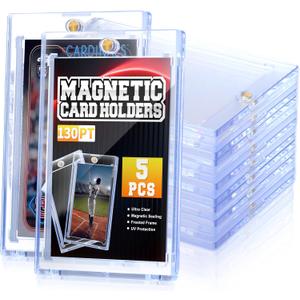 5 Pack 130PT Magnetic Card Holder for Trading Cards, One-Touch Card Case Holder for Baseball Football Sports MTG TCG Collectable Cards (15, 130PT)