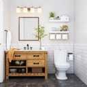 QEEIG Bathroom Shelves Over Toilet - Wall Mounted Floating Shelves Toilet Paper Storage Small Modern Decor Shelf 16 inch Set of 2, White and Gold (019-WG2)