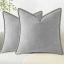 decorUhome Chenille Soft Cozy Throw Pillow Covers 16x16 Set of 2, Modern Farmhouse Boho Velvet Decorative Pillow Cases with Stitched Edge for Couch Sofa Bed Home Decor, Neutral Gray