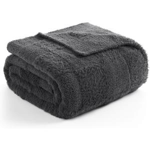 Snuggle Sac Faux Fur Throw Blanket for Couch, Knitted with Microfiber Fancy Yarn Blanket, Cozy Soft Warm Blankets for Sofa Bedroom Living Room,Solid Dark Grey,50x60 inches