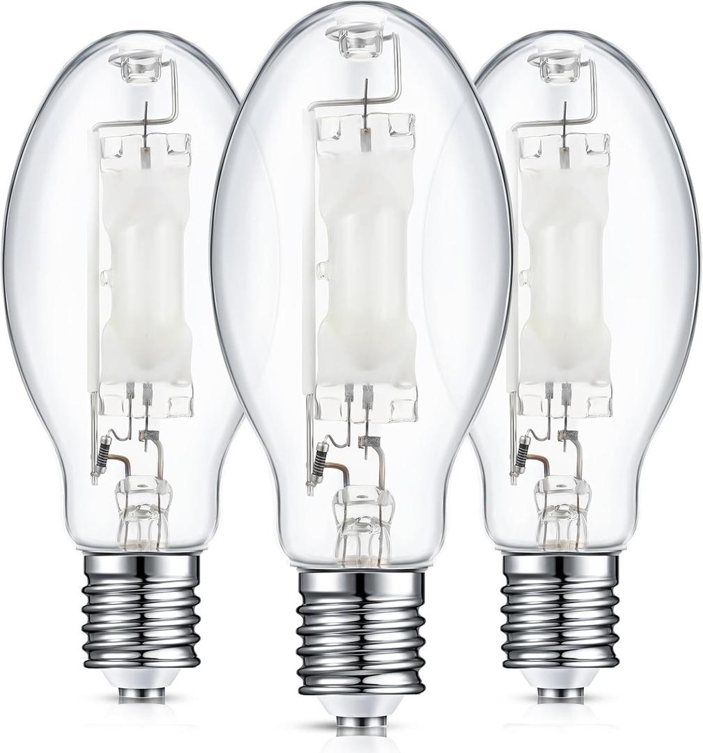Rossesay 3 Pcs 250 Watt Lighting Metal Halide Lamp MH400/U/MOG 36000 Lumen 4000K Outdoor Light Bulb 12, 000 Hour Span Life Mogul Base (E39) ED28 High Intensity Discharge Metal Halide Bulb(250 Watt)