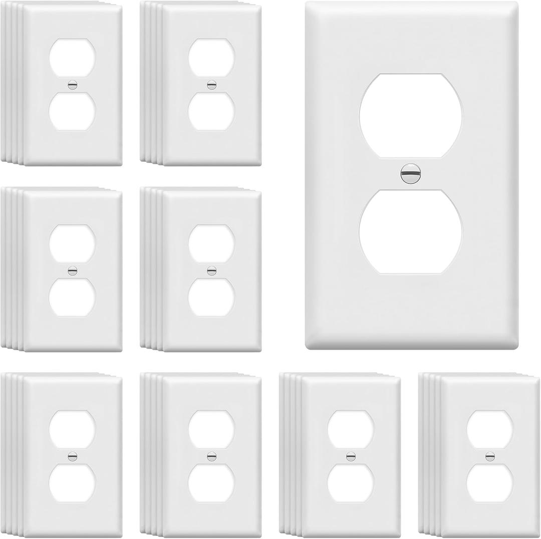 ENERLITES Duplex Receptacle Outlet Wall Plate, Gloss Finish, Size 1-Gang 4.50" x 2.76", Unbreakable Polycarbonate Thermoplastic, UL Listed, 8821-W-40PCS, White (40 Pack)