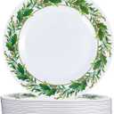 Layhit 10 Pcs Christmas Holly Melamine Dinner Plates - Holly Plates Holiday Dinnerware Party Dishes for Home Kitchen Picnic Party Event Supplies(8 Inch)