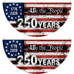 2PCS 250th Anniversary USA Flag, 1.5X3 FT 1776-2026 Fan Flags, 2 Ply Year American Anniversary Flag for Wall, Front Door, Porch, Fence, Outdoor Decorations (Style 6)