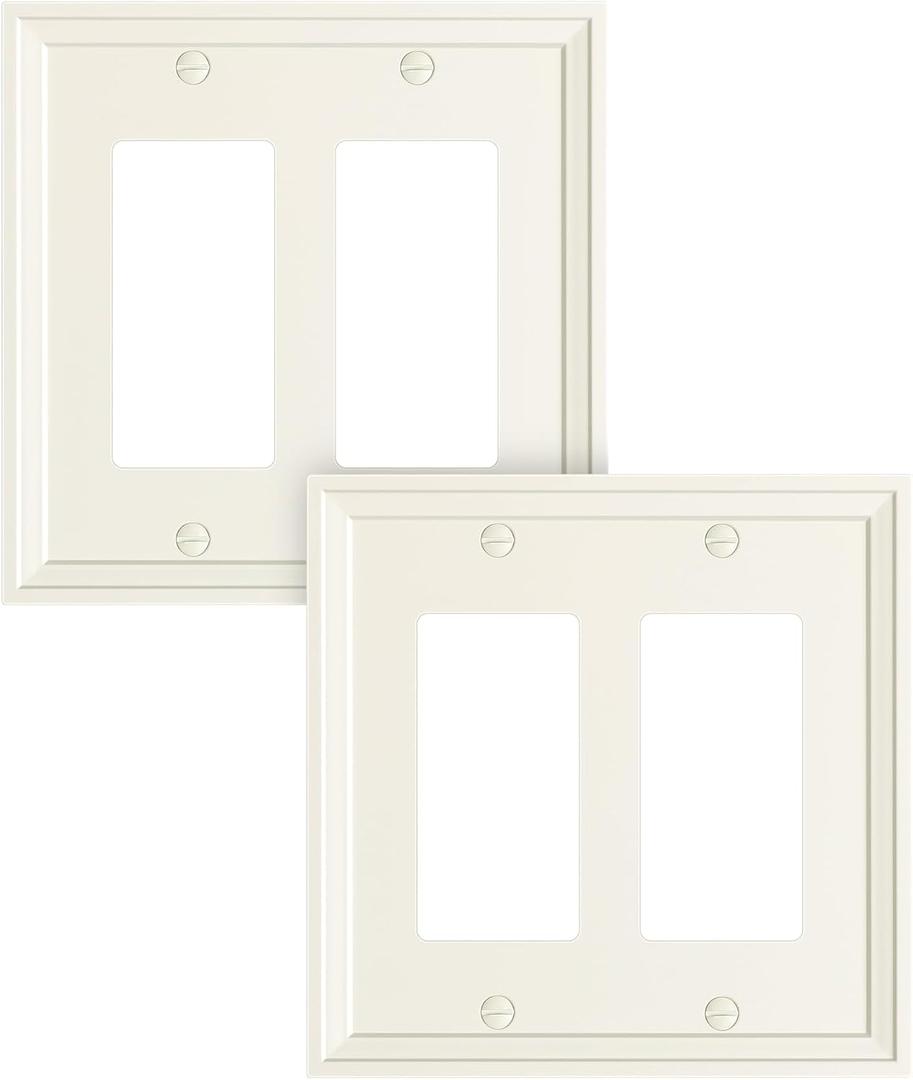 2-Pack Double Decorator Outlet Cover Plate, Light Almond Modern Decorative Switch Plates and Outlet Covers, Natural Bamboo Fiber Wall Plates for Electrical Outlets