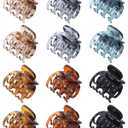 Small Claw Clips for Women 1.6 '' Double Row Teeth Small Hair Clips 12 Pcs Matte Cute Jaw Clips for Hair Claws (Black + Gray + Dark Green + Light Brown + Coffee + Tortoise Shell)