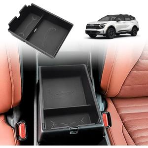 TripleAliners for Sportage 2023 2024 2025 2026 Center Console Organizer with Leather Trim Console Storage Box Compatible with Kia Sportage 2023-2026 NQ5 Accessories (Leather Black) EX/LXSX/X-Line