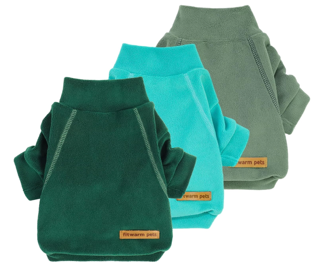 Fitwarm 3 Pack Fleece Sweater, Turtleneck Sweatshirt, Winter Clothes for Small Dogs & Cats, Pet Pullover Jumper, Cat Apparel, Dark Green, Teal Green, Olive Green, Medium