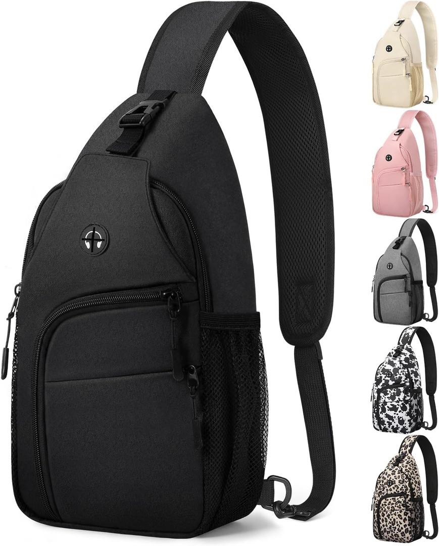 Pritent Crossbody Bags for Women Man Waterproof Sling Bag Backpack Trendy Casual Cross Body Bag with Convertible Shoulder Strap Chest Bag for Camping Hiking Travel Essentials (Black, Large)
