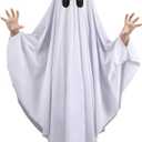 Noubeau Unisex Kid Ghost Costume Girl Halloween Fancy Dress Cosplay Boy White Boo Ghost Cloak Child Spooky Trick-or-Treating(White,5-7 Years)
