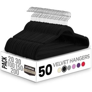 Utopia Home Velvet Hangers 50 Pack - Non-Slip Suit Hangers with 360 Degree Rotatable Hook - for Pants, Coats, Shirts & More (Black)