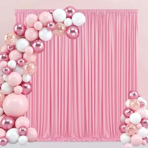 Pink Polyester Backdrop Wrinkle Free Pink Birthday Backdrop Curtain 2 Pack 5.3ftx10ft Baby Shower Fabric Backdrop for Wedding Themed Party Stage Photography Background Decoration