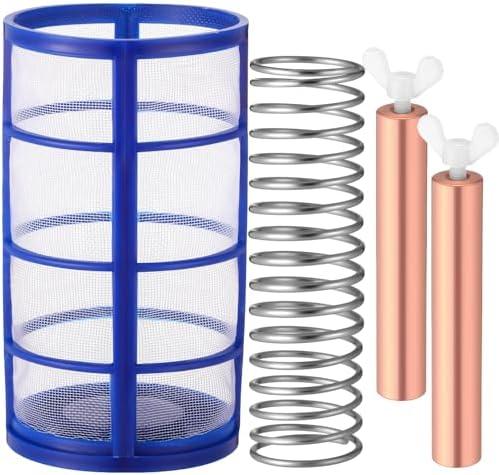 Qualirey 5 Pcs Copper Anode Replacement Kit Solar Pool Replacement Including Copper Anode Basket Screen Spring and Screw for Solar Pool, Reduces Chlorine 4.13 x 0.71 Inch Threaded M6 (Blue)