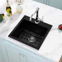 18 Inch Black Drop In Granite Bar Prep Sink 18"x18", 18x18x10-topmount