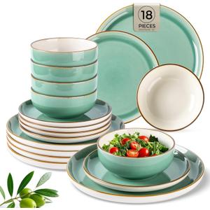 GBHOME Ceramic Dinnerware Sets, 18 Pieces Stoneware Dinnerware Set, Plates and Bowls Sets, Dishwasher & Microwave Safe,Dishes Set | Service for 6 (Light Blue)