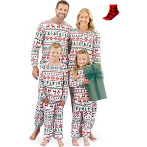 PATPAT Christmas Family Matching Pajama Sets Includes Christmas Socks - Perfect for Family Photos & Holiday Celebrations (M)