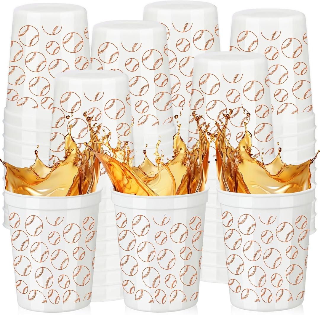 VDESFUEBY 24Pcs Baseball Plastic Cup 12Oz Reusable Baseball Plastic, Drinking Cups for Ball Games Ball Games Themed Party Supplies Birthday Party Favor Event Family Dinner