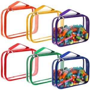 Sanwuta 6 Packs Toy Storage Bags, PVC Organizing Case Bags with Zipper, Waterproof Toy Container for Board Games, Building Blocks, Puzzles, Small Toys and Kids Books(Large,Bright Color)