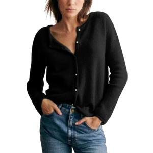 Lviefent Women Knit Cardigans Lightweight Casual Crew Neck Button Down Long Sleeve Sweater Jumper Layer Top (Small, Black)