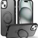 Magnetic for iPhone 15 Case with Invisible Stand, [10 FT Drop Protection] [Velvety Touch] Slim Translucent Matte Back Shockproof Phone Case for iPhone 15 6.1'', Space Black