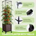 Raised Garden Bed Planter Box with Tomato Cage - Self-Watering Tomato Planters with Trellis for Climbing Plants Outdoor - Vertical Gardening Tomatoes Pot with Trellis Wheels for Vegetable Vine