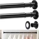 Closet Rods for Hanging Clothes, 18 to 63 Adjustable Closet Rod, Heavy Duty Closet Rod with Stainless Steel, Hanging Closet Rod for Laundry Rooms, RVs, Wardrobes, Black, 2PC
