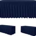 HolidayIdeas 4ft Spandex Tablecloth 2 Pack Fitted Stretch Table Skirts 24x48 Inch,Navy Blue Ruffle Design Wrinkle-Free Polyester Table Cover for Vendor Booth, Parties Banquets, Events