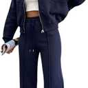 KESHEYOUXUAN Women's Two Piece Tracksuit, Long Sleeve Zip Up Sweatshirt, Long Pants Set, Navy (US, Alpha, Small, Regular, Regular, Dark Blue)