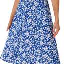 Allegra K Women's Floral Skirt A-Line Midi Skirt Chiffon Elegant 2025 Fall Skirts with Pockets (Blue White) L