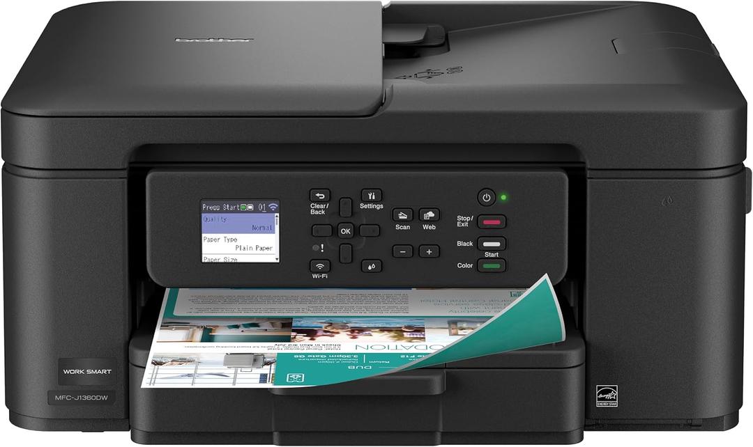 Brother Work Smart 1360 Wireless Color Inkjet All-in-One Printer with Automatic Duplex Printing and 1.8” Color Display | Includes Refresh Subscription Trial(1) (MFC-J1360DW)