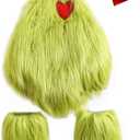 Qiylii Christmas Baby Costumes Green Monster Baby Girls Sleeveless Plush Fur Romper Onesie Headband + Leg Warmer Set (0-6 Months)