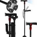 Walking Cane for Men & Women with Alarm, LED Light and Foldable Handle, Foldable, Adjustable, Lightweight, Free Self Standing Walking Cane for Seniors & Adults (black)