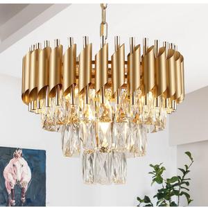 AXILIXI Gold Crystal Chandeliers 16 Modern Ceiling Pendant Light Fixture for Dining Room 3 Tiers Dimmable Round Flush Mount Chandeliers for Living Room Foyer Bedroom Kitchen