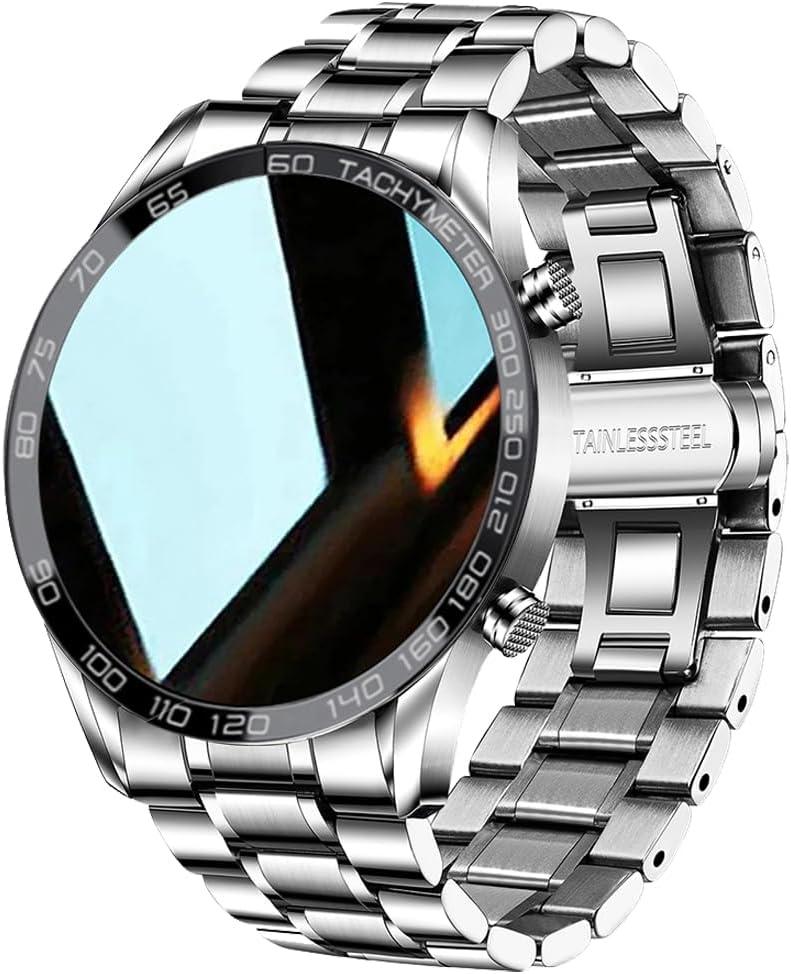 Men Smart Watch for Android iOS, Bluetooth Calls Voice Chat with Heart Rate/Sleep Monitor Fitness Tracker, 1.3" Full Touch Screen IP67 Waterproof Stainless Steel Activity Tracker for Men