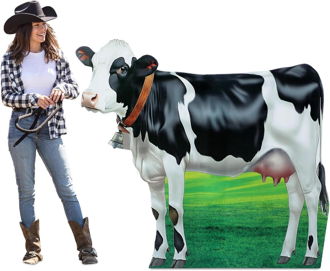 Colingmill 4 ft Cow Party Decorations Cow Cardboard Stand up Animal Photo Props Life Size Barnyard Decor for Farm Theme Western Party Cowboy Cowgirl Birthday Supplies