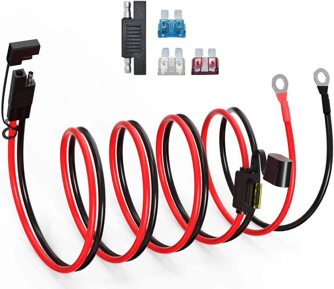 SAE to O Ring Terminal Harness,12AWG SAE Battery Connector SAE Battery Cable with 10A 15A 20A 25A Fuse,Compatible for Motorcycle Car(3.3FT)