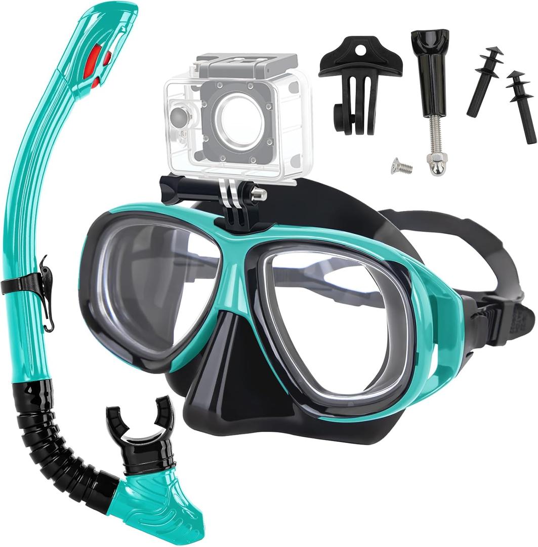 Nearsighted Snorkeling Gear for Adults Youth, Professional Shortsighted Full Dry Top Silicone Snorkel Set, Anti-Fog Diving Mask with Detachable Camera Mount for Scuba Diving, Spearfishing, Freediving (-5.5)