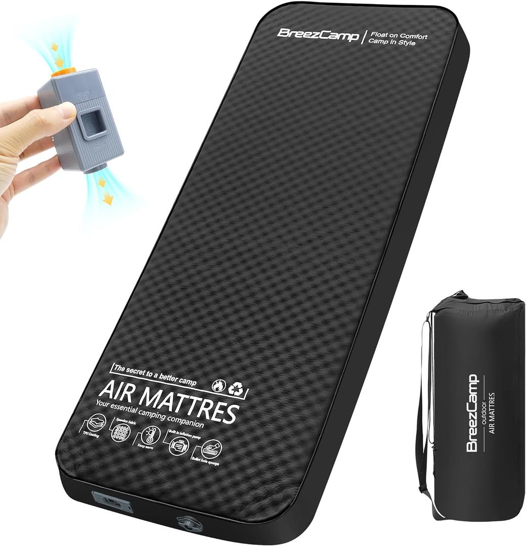 Self Inflating Sleeping Pad with Electric Pump, 4" Thick Memory Foam Sleeping Pad for Camping, 9.5 R-Value Insulated Sleeping Mat, All Season Camping Air Mattress for Tent Travel Car,Black, Single