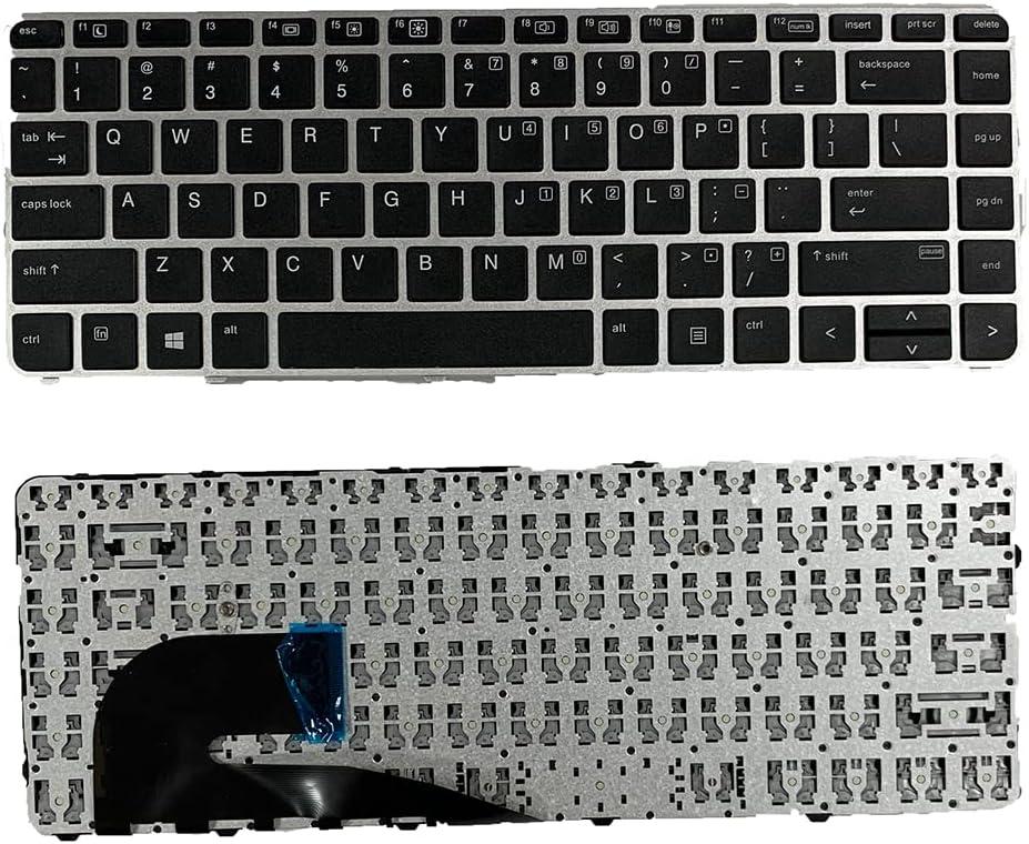 Laptop Replacement US Layout Without Backlit Without Pointer Keyboard for HP EliteBook 745 G3 G4 840 G3 840 G4 US Silver Frame