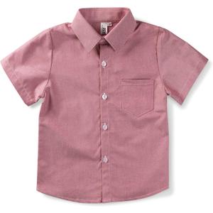 OCHENTA Boys' Short Sleeve Oxford Dress Shirt Button Down with Pocket for School Party Wedding 2T-11 Years