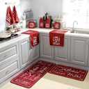 Fourluoo 10 Pcs Farmhouse Kitchen Decor and Accessories Set 4 Kitchen Towels 2 Pot Holders 2 Oven Mitts 2 Rugs for Cooking Baking Mom Housewarming Gifts(Red,Classic Style)